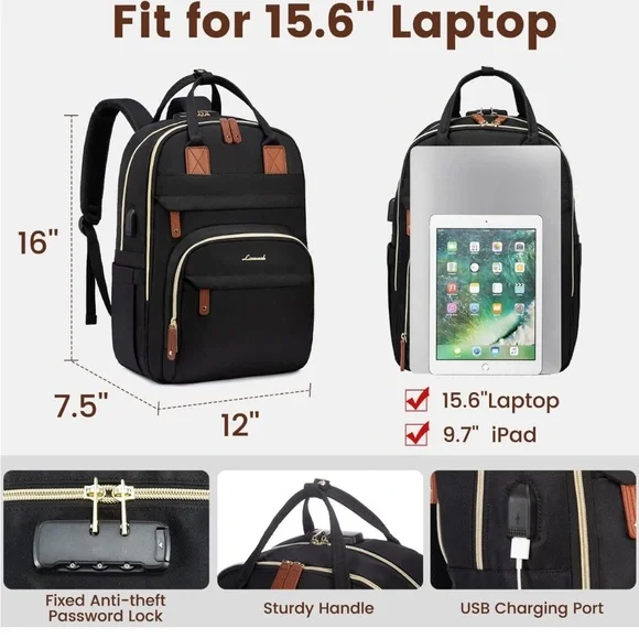 Black and Brown Backpack with Padded Straps and Durable Fabric - Picture 4 of 11